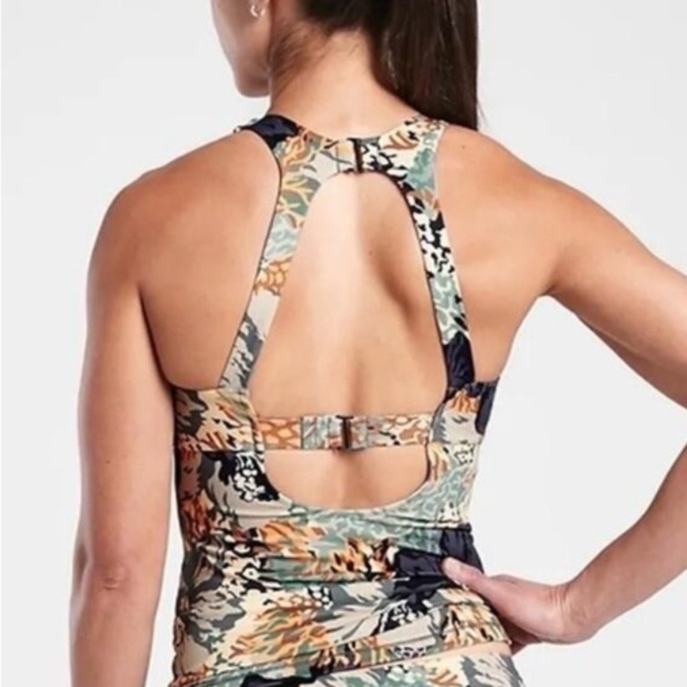 Athleta Tankini Maldives Floral Top High-Neck Multicolor Bra Cup 38 B/C - Picture 3 of 9
